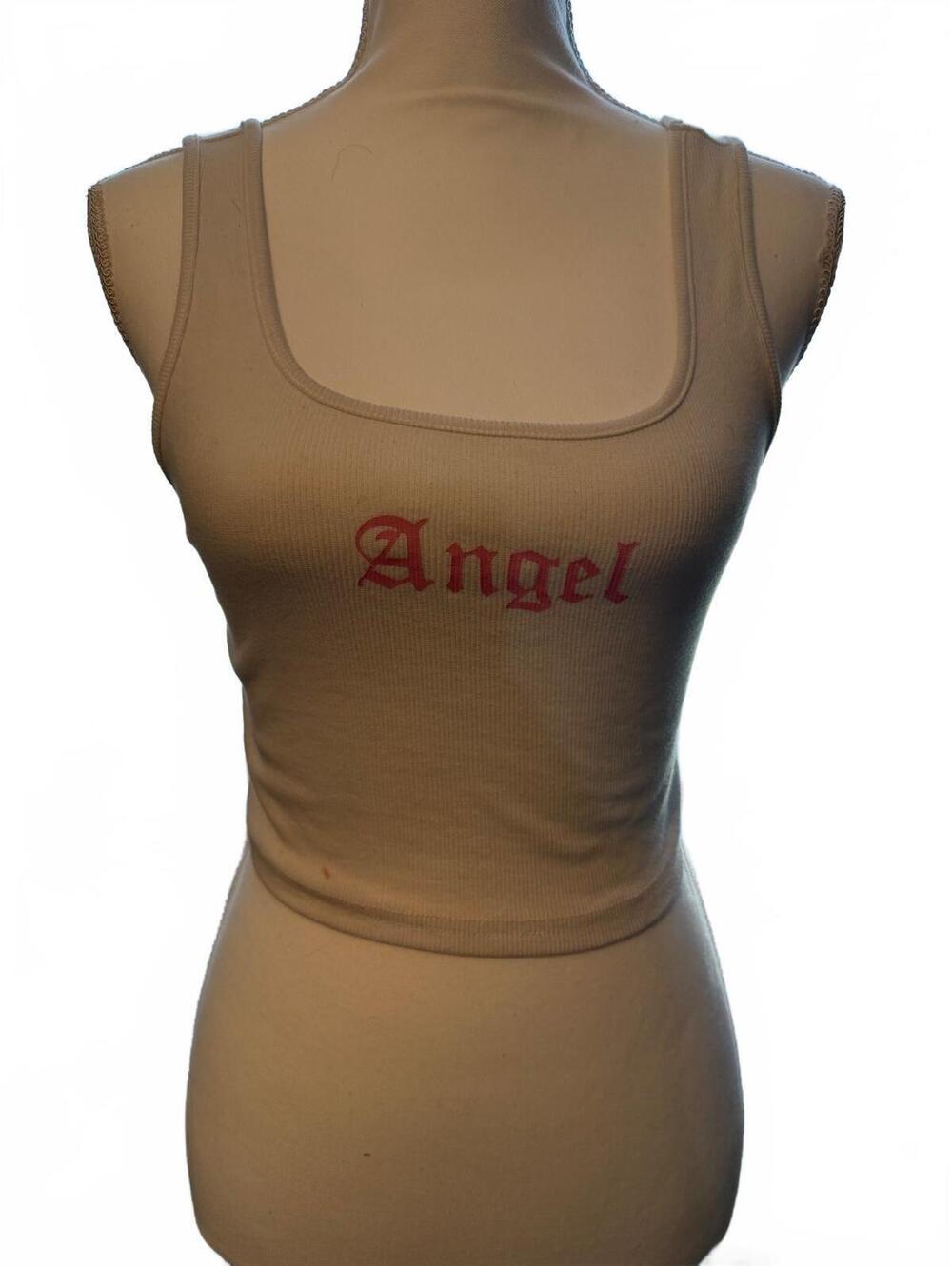 SHEIN Angel White Ribbed Tank Top Crop Top Size M